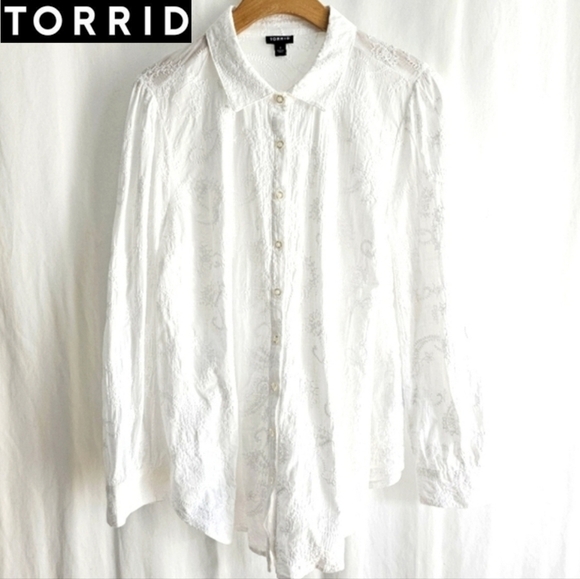 TORRID - White Linen Embroidery Shirt - Picture 1 of 10